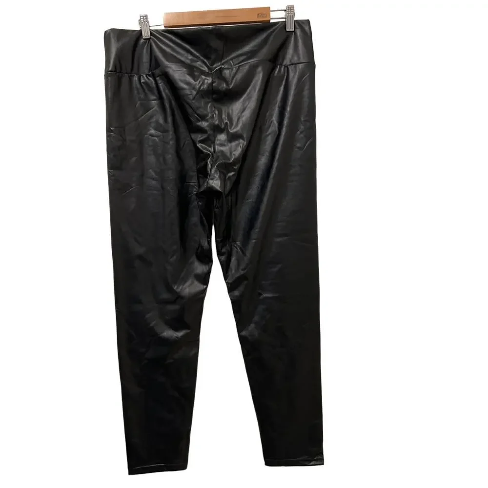 Women’s Plus Black High-Waisted Pull-On Faux Leather Pants NWT Size 4XL